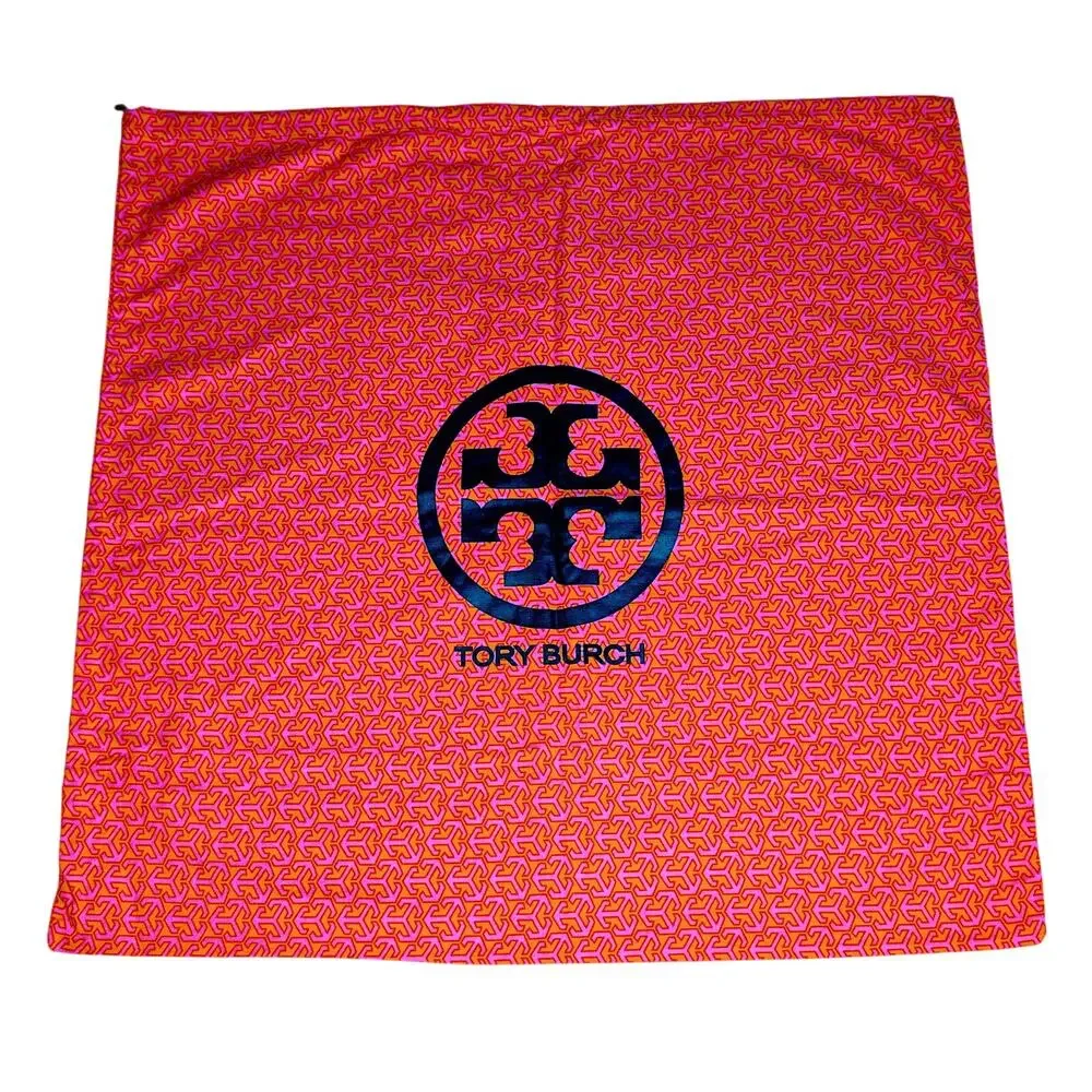 TORY BURCH Geometric Canvas Dust Bag Large Orange Pink T Pattern Drawstring Logo